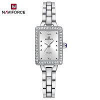 NAVIFORCE 5043F Womenâ€™s Square Dial Watch Waterproof Steel Strap Quartz Chronograph Retro and Versatile Fashion Watch