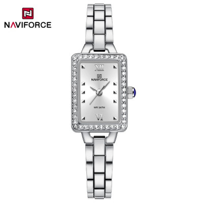 NAVIFORCE 5043F Womenâ€™s Square Dial Watch Waterproof Steel Strap Quartz Chronograph Retro and Versatile Fashion Watch