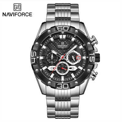 NAVIFORCE NF8019S Mens Watches TPU band Fashion Sport Quartz Watches Man Watch Chronograph Waterproof - Silver Black