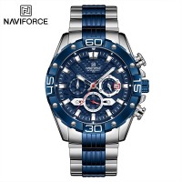 NAVIFORCE NF8019S Mens Watches TPU band Fashion Sport Quartz Watches Man Watch Chronograph Waterproof - Silver Blue