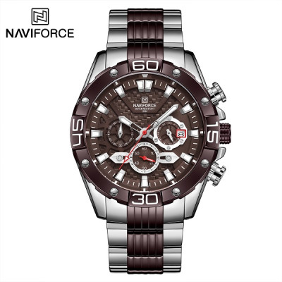 NAVIFORCE NF8019S Mens Watches TPU band Fashion Sport Quartz Watches Man Watch Chronograph Waterproof - Silver Coffee 