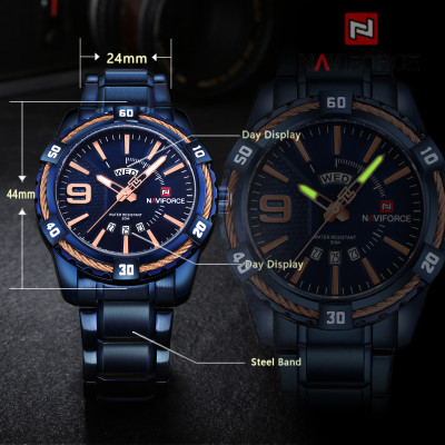 NAVIFORCE NF9117 Fashion Watch for Men Luxury Sport Waterproof Military WristWatch Business Casual Stainless Steel Strap Date