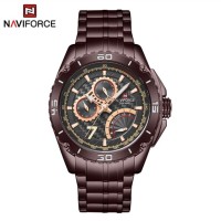 NAVIFORCE  NF9183 Man Wristwatch Fashion Sport Men Watch Military Stainless Steel Quartz Male Clock - Coffee