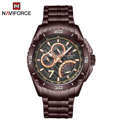 NAVIFORCE  NF9183 Man Wristwatch Fashion Sport Men Watch Military Stainless Steel Quartz Male Clock - Coffee