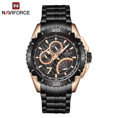 NAVIFORCE  NF9183 Man Wristwatch Fashion Sport Men Watch Military Stainless Steel Quartz Male Clock - Rose Gold Black