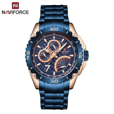 NAVIFORCE  NF9183 Man Wristwatch Fashion Sport Men Watch Military Stainless Steel Quartz Male Clock - Rose Gold Blue