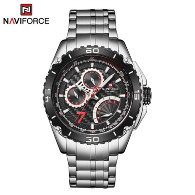NAVIFORCE  NF9183 Man Wristwatch Fashion Sport Men Watch Military Stainless Steel Quartz Male Clock - Silver Black