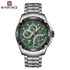 NAVIFORCE  NF9183 Man Wristwatch Fashion Sport Men Watch Military Stainless Steel Quartz Male Clock - Silver Green