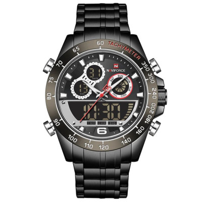 Men Watch NAVIFORCE NF9188 Fashion Dual Display Watches Mens Stainless Steel Luxury Business Wristwatch Male Clock - Black