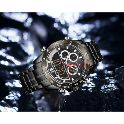 Men Watch NAVIFORCE NF9188 Fashion Dual Display Watches Mens Stainless Steel Luxury Business Wristwatch Male Clock - Black