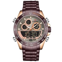Men Watch NAVIFORCE NF9188 Fashion Dual Display Watches Mens Stainless Steel Luxury Business Wristwatch Male Clock - Coffee & Rose Gold