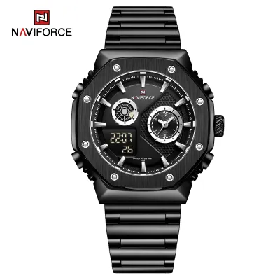 NAVIFORCE 9216 dual display luxury stainless steel men quartz wristwatch wholesale original Waterproof multifunction sports wrist watch