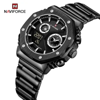NAVIFORCE 9216 dual display luxury stainless steel men quartz wristwatch wholesale original Waterproof multifunction sports wrist watch