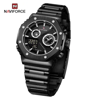 NAVIFORCE 9216 dual display luxury stainless steel men quartz wristwatch wholesale original Waterproof multifunction sports wrist watch