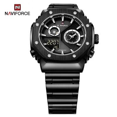 NAVIFORCE 9216 dual display luxury stainless steel men quartz wristwatch wholesale original Waterproof multifunction sports wrist watch