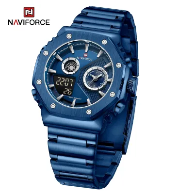 NAVIFORCE 9216 dual display luxury stainless steel men quartz wristwatch wholesale original Waterproof multifunction sports wrist watch