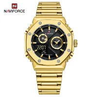 NAVIFORCE 9216 dual display luxury stainless steel men quartz wristwatch wholesale original Waterproof multifunction sports wrist watch