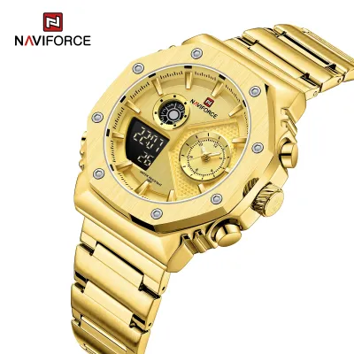 NAVIFORCE 9216 dual display luxury stainless steel men quartz wristwatch wholesale original Waterproof multifunction sports wrist watch