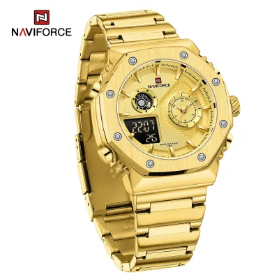 NAVIFORCE 9216 dual display luxury stainless steel men quartz wristwatch wholesale original Waterproof multifunction sports wrist watch