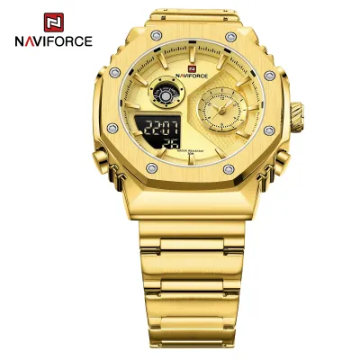 NAVIFORCE 9216 dual display luxury stainless steel men quartz wristwatch wholesale original Waterproof multifunction sports wrist watch