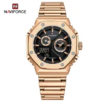 NAVIFORCE 9216 dual display luxury stainless steel men quartz wristwatch wholesale original Waterproof multifunction sports wrist watch