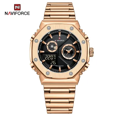 NAVIFORCE 9216 dual display luxury stainless steel men quartz wristwatch wholesale original Waterproof multifunction sports wrist watch