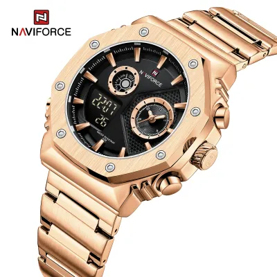 NAVIFORCE 9216 dual display luxury stainless steel men quartz wristwatch wholesale original Waterproof multifunction sports wrist watch