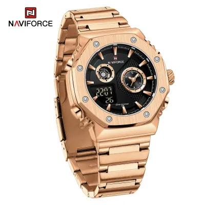 NAVIFORCE 9216 dual display luxury stainless steel men quartz wristwatch wholesale original Waterproof multifunction sports wrist watch