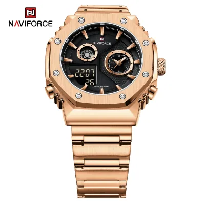 NAVIFORCE 9216 dual display luxury stainless steel men quartz wristwatch wholesale original Waterproof multifunction sports wrist watch
