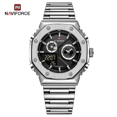 NAVIFORCE 9216 dual display luxury stainless steel men quartz wristwatch wholesale original Waterproof multifunction sports wrist watch