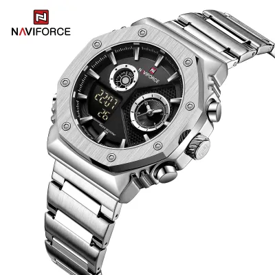 NAVIFORCE 9216 dual display luxury stainless steel men quartz wristwatch wholesale original Waterproof multifunction sports wrist watch