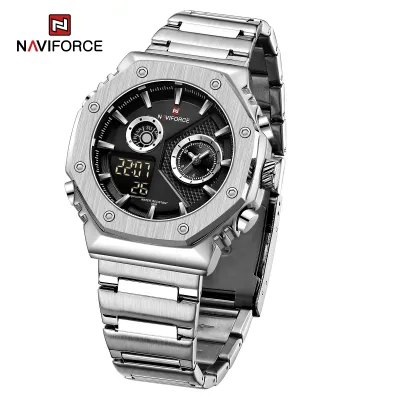 NAVIFORCE 9216 dual display luxury stainless steel men quartz wristwatch wholesale original Waterproof multifunction sports wrist watch