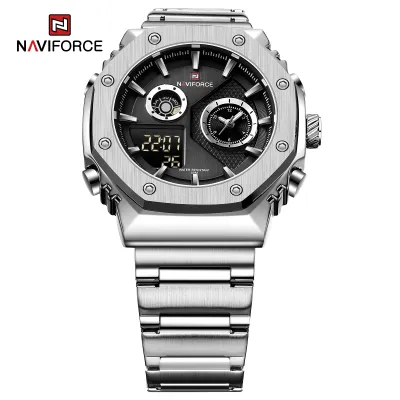 NAVIFORCE 9216 dual display luxury stainless steel men quartz wristwatch wholesale original Waterproof multifunction sports wrist watch