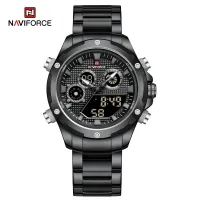 NAVIFORCE 9217 Watches Mens Luxury LCD Analog Digital Stainless Steel Man Wristwatch Casual Quartz Luminous Male Clock
