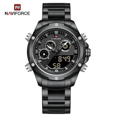 NAVIFORCE 9217 Watches Mens Luxury LCD Analog Digital Stainless Steel Man Wristwatch Casual Quartz Luminous Male Clock