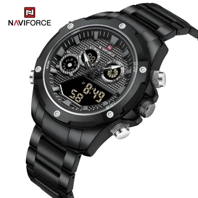 NAVIFORCE 9217 Watches Mens Luxury LCD Analog Digital Stainless Steel Man Wristwatch Casual Quartz Luminous Male Clock
