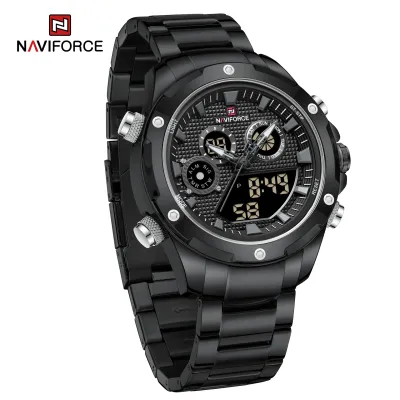 NAVIFORCE 9217 Watches Mens Luxury LCD Analog Digital Stainless Steel Man Wristwatch Casual Quartz Luminous Male Clock