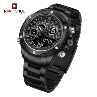 NAVIFORCE 9217 Watches Mens Luxury LCD Analog Digital Stainless Steel Man Wristwatch Casual Quartz Luminous Male Clock