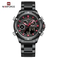 NAVIFORCE 9217 Watches Mens Luxury LCD Analog Digital Stainless Steel Man Wristwatch Casual Quartz Luminous Male Clock