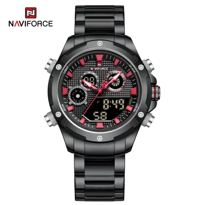 NAVIFORCE 9217 Watches Mens Luxury LCD Analog Digital Stainless Steel Man Wristwatch Casual Quartz Luminous Male Clock