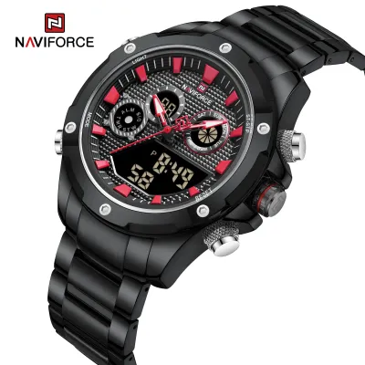 NAVIFORCE 9217 Watches Mens Luxury LCD Analog Digital Stainless Steel Man Wristwatch Casual Quartz Luminous Male Clock