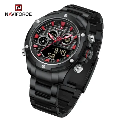 NAVIFORCE 9217 Watches Mens Luxury LCD Analog Digital Stainless Steel Man Wristwatch Casual Quartz Luminous Male Clock