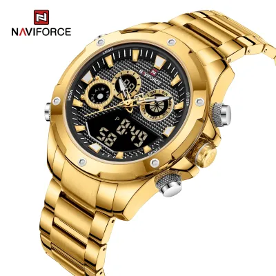 NAVIFORCE 9217 Watches Mens Luxury LCD Analog Digital Stainless Steel Man Wristwatch Casual Quartz Luminous Male Clock