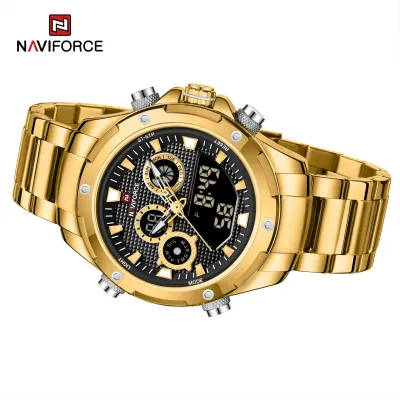 NAVIFORCE 9217 Watches Mens Luxury LCD Analog Digital Stainless Steel Man Wristwatch Casual Quartz Luminous Male Clock