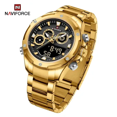 NAVIFORCE 9217 Watches Mens Luxury LCD Analog Digital Stainless Steel Man Wristwatch Casual Quartz Luminous Male Clock