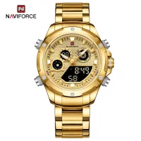 NAVIFORCE 9217 Watches Mens Luxury LCD Analog Digital Stainless Steel Man Wristwatch Casual Quartz Luminous Male Clock
