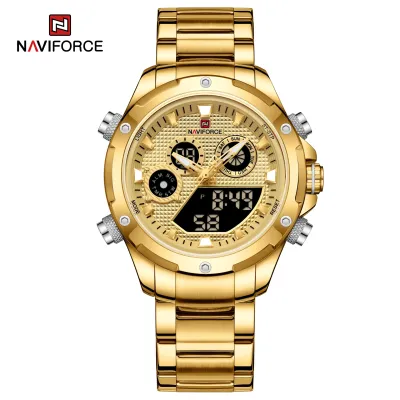 NAVIFORCE 9217 Watches Mens Luxury LCD Analog Digital Stainless Steel Man Wristwatch Casual Quartz Luminous Male Clock