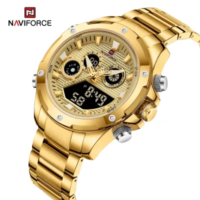 NAVIFORCE 9217 Watches Mens Luxury LCD Analog Digital Stainless Steel Man Wristwatch Casual Quartz Luminous Male Clock