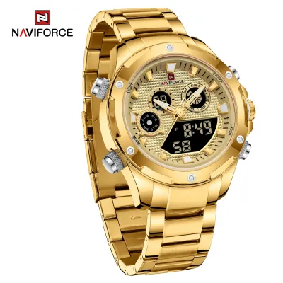 NAVIFORCE 9217 Watches Mens Luxury LCD Analog Digital Stainless Steel Man Wristwatch Casual Quartz Luminous Male Clock