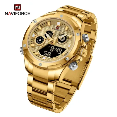 NAVIFORCE 9217 Watches Mens Luxury LCD Analog Digital Stainless Steel Man Wristwatch Casual Quartz Luminous Male Clock